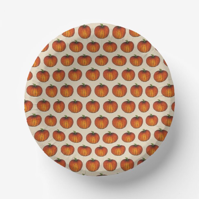 Orange Harvest Pumpkin Halloween Thanksgiving Fall Paper Plate (Front)