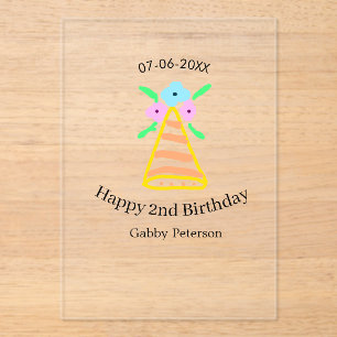 Orange hat 2nd birthday kids retro floral bright b acrylic invitations