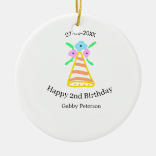 Orange hat 2nd birthday kids retro floral bright b ceramic ornament