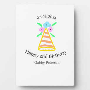 Orange hat 2nd birthday kids retro floral bright b plaque