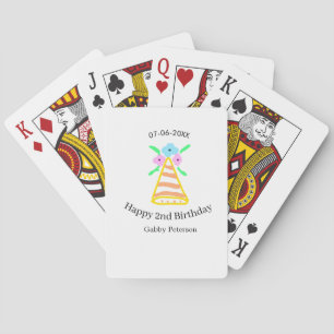 Orange hat 2nd birthday kids retro floral bright b playing cards