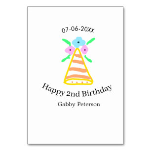 Orange hat 2nd birthday kids retro floral bright b table number