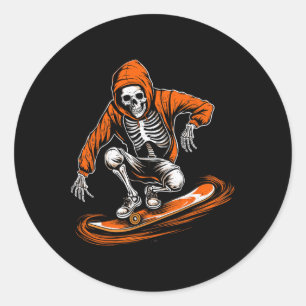 Orange Hat Skater With Skateboard Halloween Costum Classic Round Sticker