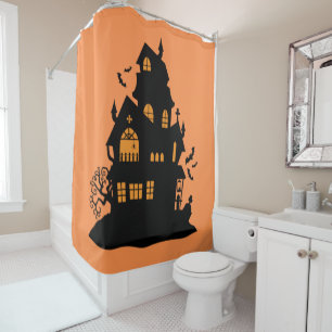 Orange Haunted House Shower Curtain