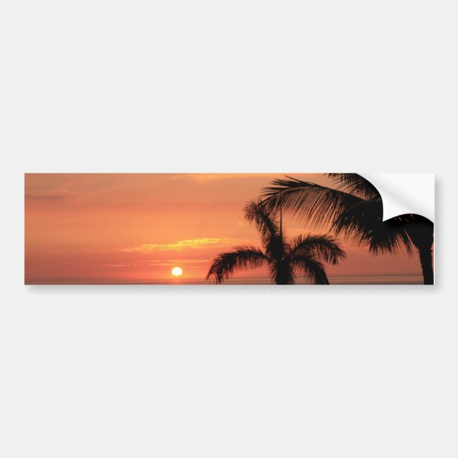 Orange Hawaiian Sunset, Birds and Palm Trees Bumper Sticker (Front)