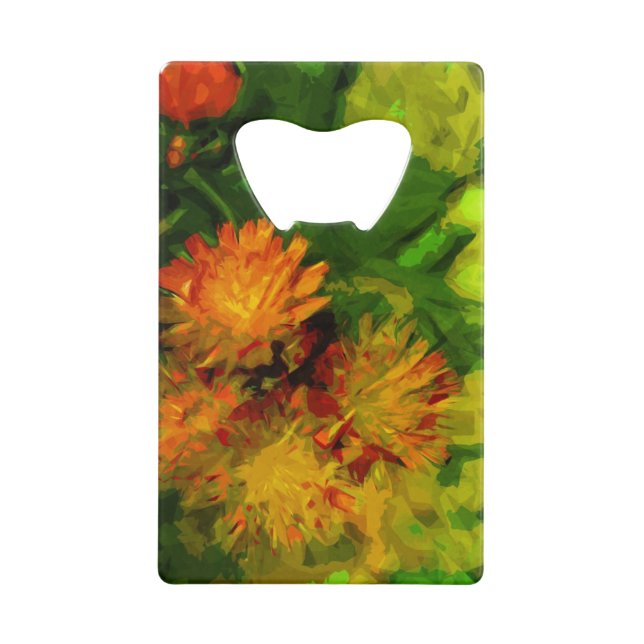 Orange Hawkweed Blossoms Abstract Impressionism Credit Card Bottle Opener (Front)