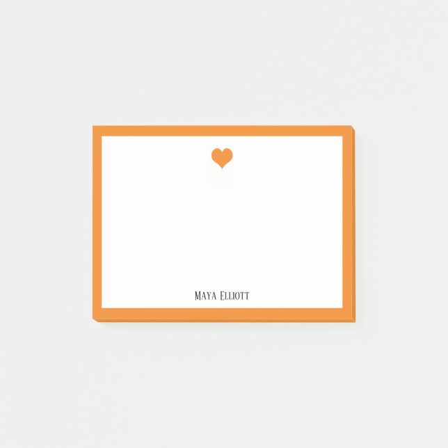 Orange Heart and Border on White with Name Post-it Notes (Front)