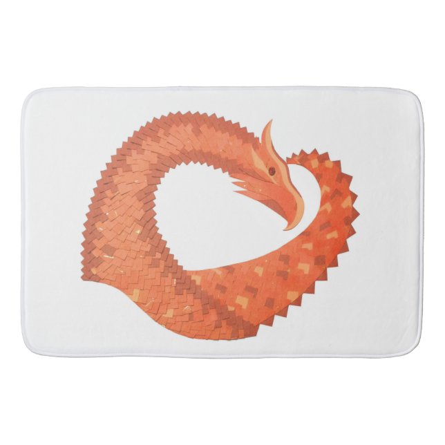 Orange heart dragon on white bath mat (Front)