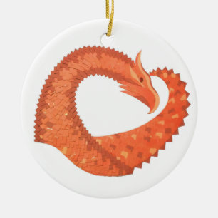 Orange heart dragon on white ceramic ornament
