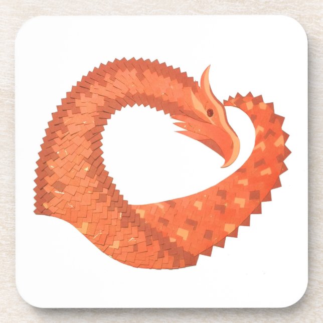Orange heart dragon on white coaster (Front)