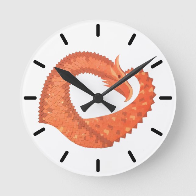 Orange heart dragon on white round clock (Front)