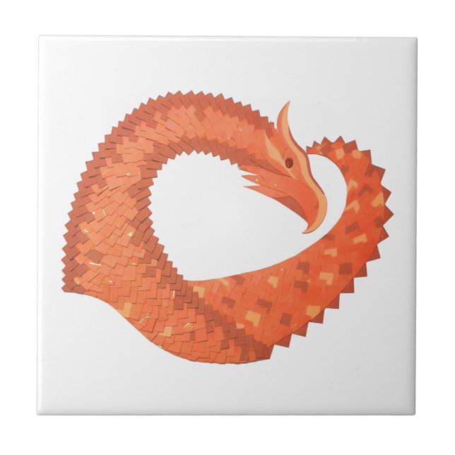 Orange heart dragon on white tile (Front)