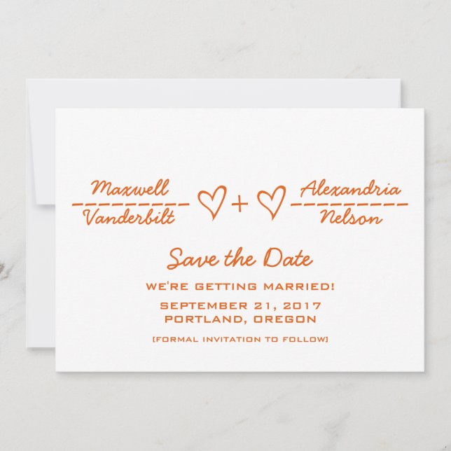Orange Heart Equation Save the Date Invite (Front)