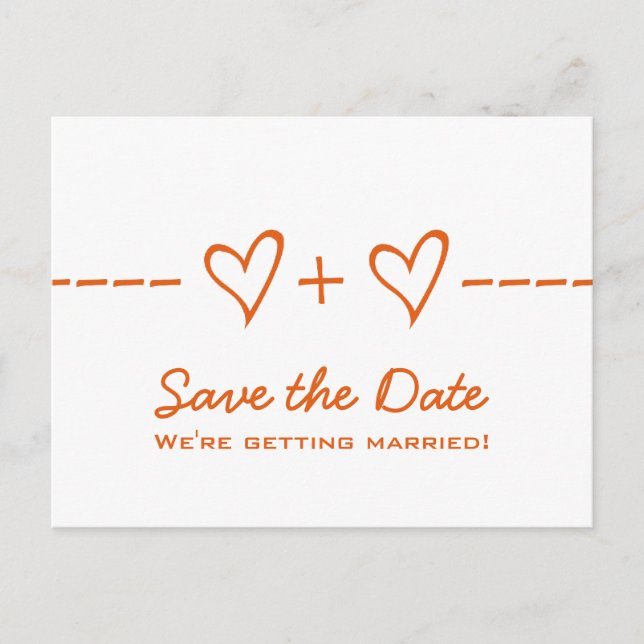 Orange Heart Equation Save the Date Postcard (Front)