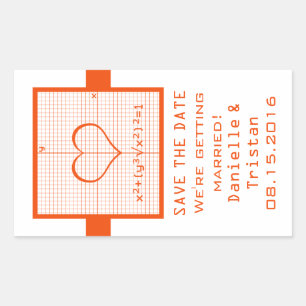Orange Heart Math Graph Save the Date Stickers