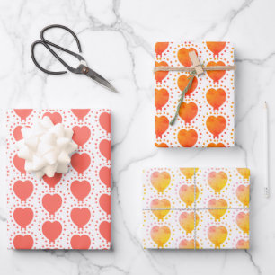 Orange Heart Polka Dot Abstract Pattern  Wrapping Paper Sheet