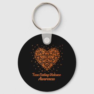 Orange Heart Ribbon Teen Dating Violence Awareness Keychain