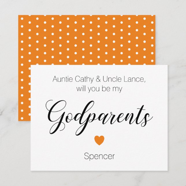 Orange Heart Will You Be My Godparents Proposal Invitation (Front/Back)