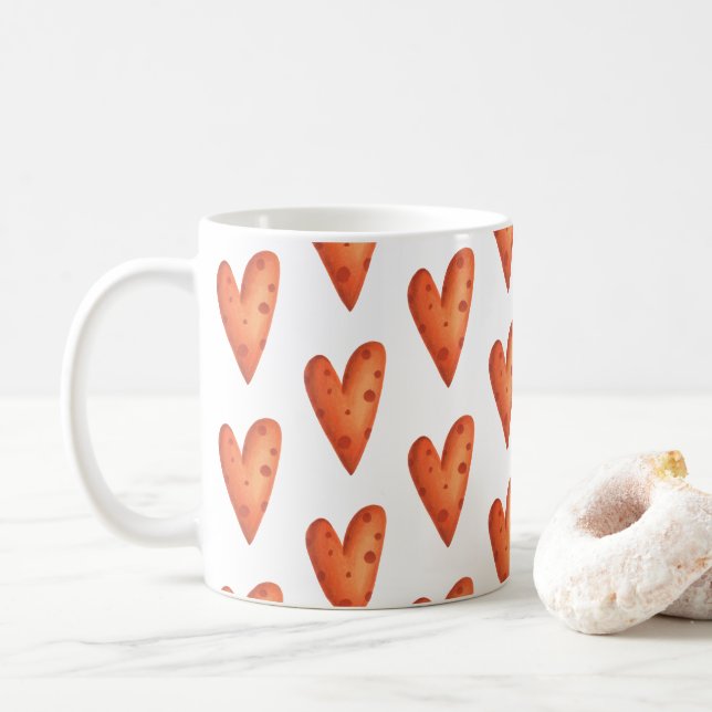 Orange Hearts Pattern Coffee Mug (With Donut)