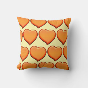 Orange Hearts Pattern Throw Pillow