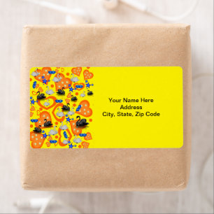 Orange Hearts Swans Labels