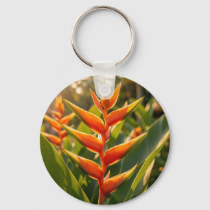Orange Heliconia Tropical Flower Golden Hour  Keychain