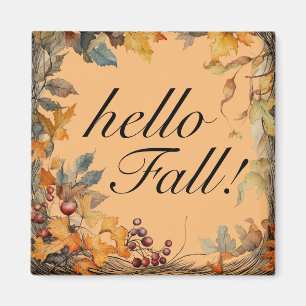 Orange "hello Fall!" Autumn Leaves  Magnet