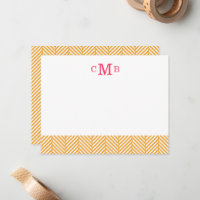 Orange Herringbone Custom Monogram Stationery