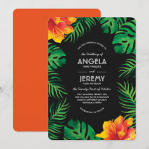 Orange Hibiscus and Tropical Leaves Wedding