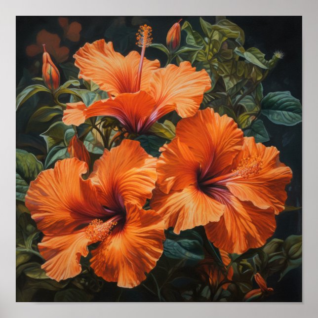 Orange Hibiscus Flower Art Imprimer Poster (Devant)