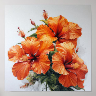 Orange Hibiscus Flower Art Print Poster