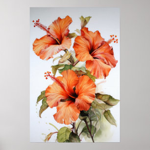 Orange Hibiscus Flower Art Print Poster