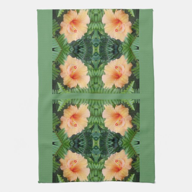 Orange Hibiscus Flower Pattern Kitchen Towel (Vertical)