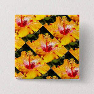 Orange Hibiscus Flower Side View 2 Inch Square Button