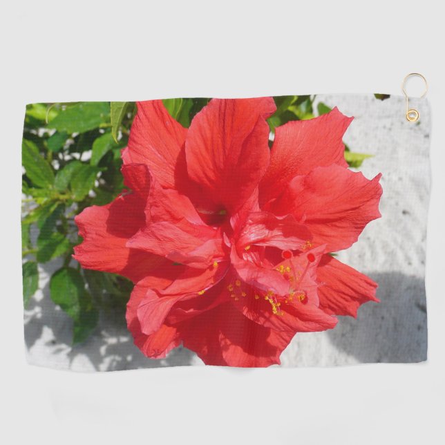 Orange Hibiscus Flower Tropical Floral Golf Towel (Horizontal)