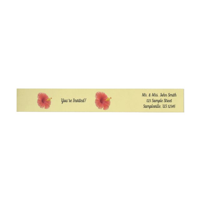 Orange Hibiscus Flower Tropical Floral Wrap Around Label (Individual)