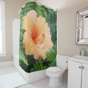Orange Hibiscus Flower with Ferns