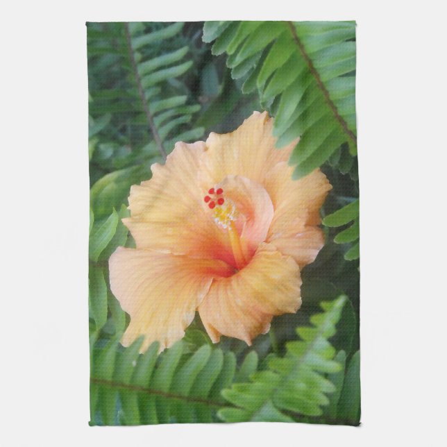 Orange Hibiscus Flower with Ferns Kitchen Towel (Vertical)