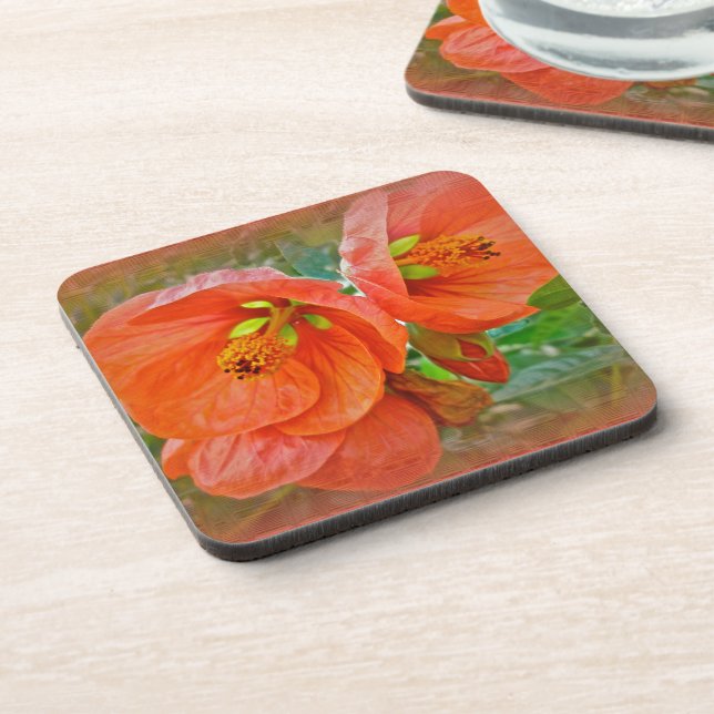 Orange Hibiscus Flowers Coaster (Left Side)
