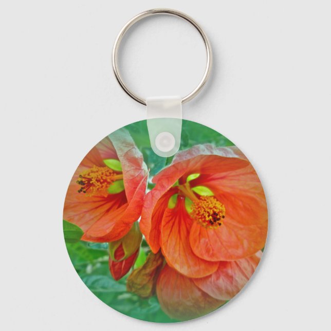 Orange Hibiscus Flowers Keychain (Front)