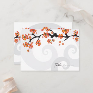 Orange Hibiscus Fusion Grey Swirl Tropical Wedding Place Card