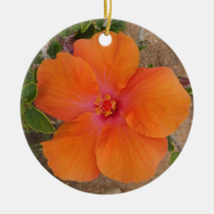 Orange Hibiscus ornament, customize Ceramic Ornament