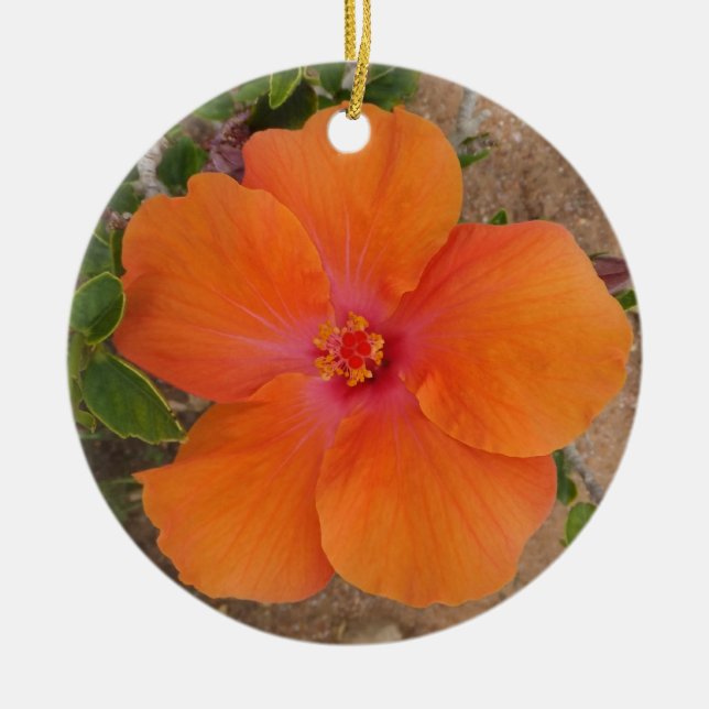 Orange Hibiscus ornament, customize Ceramic Ornament (Front)