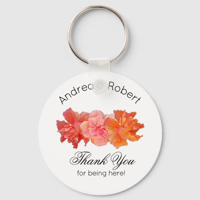 Orange Hibiscus Personal Thank You Key Ring Favour (Front)