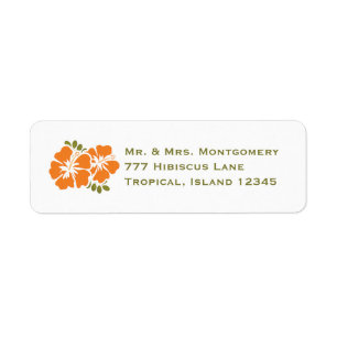 Orange Hibiscus Return Address Labels Custom