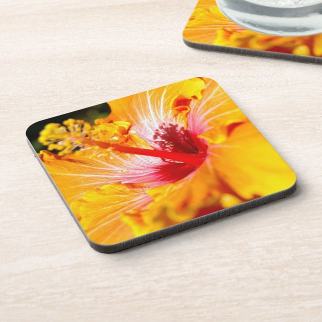 Orange Hibiscus Side View Coaster (Left Side)