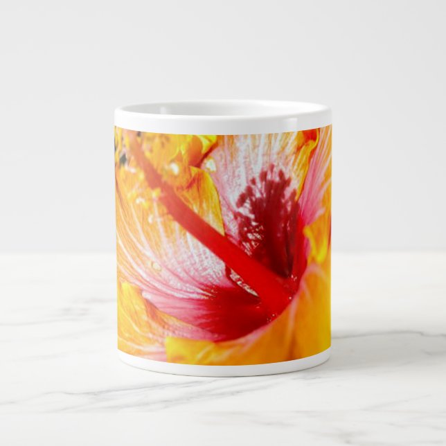 Orange Hibiscus Side View Large Coffee Mug (Front)