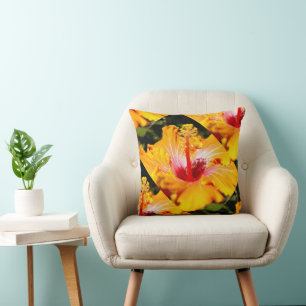 Orange Hibiscus Side View Throw Pillow