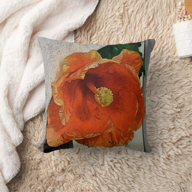 ORANGE HIBISCUS THROW PILLOW (Blanket)