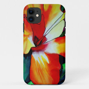 Orange Hibiscus tropical flower watercolor art iPhone 11 Case